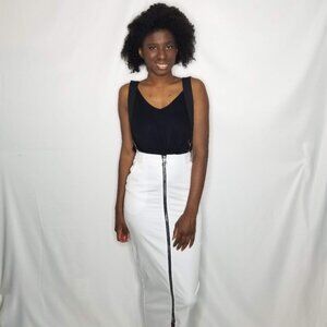 White and Black Suspender Maxi Skirt